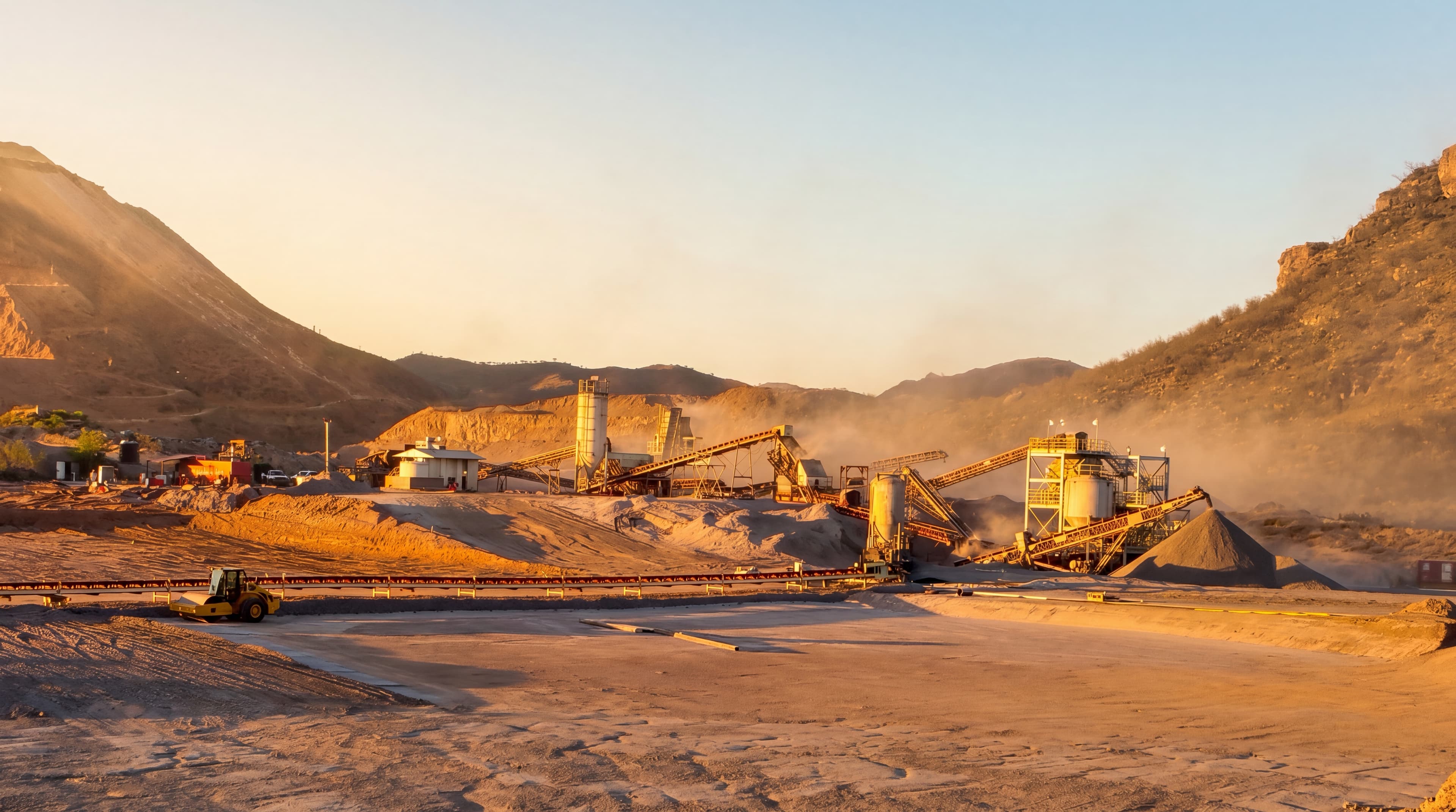 Goldgroup's Cerro Prieto gold processing plant at golden hour, Sonora, Mexico